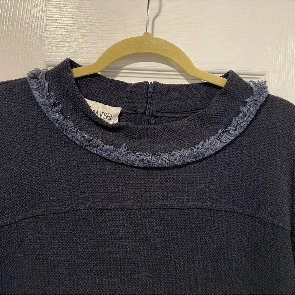 Sara Campbell Size M Navy Fringe Knit Top Made in USA Coastal Boucle Classic - Picture 2 of 11